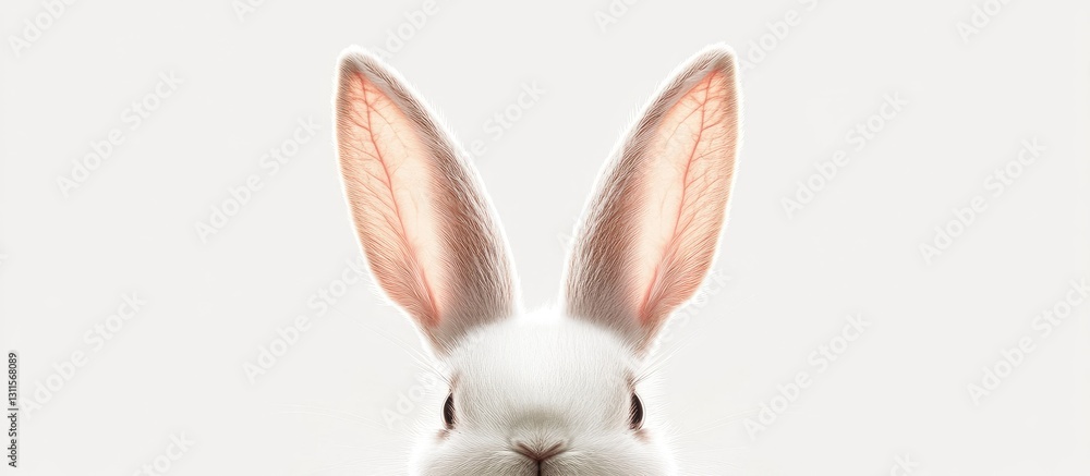 Obraz premium Easter themed backdrop with large bunny ears and whiskers centered on a clean white background creating a playful and whimsical atmosphere