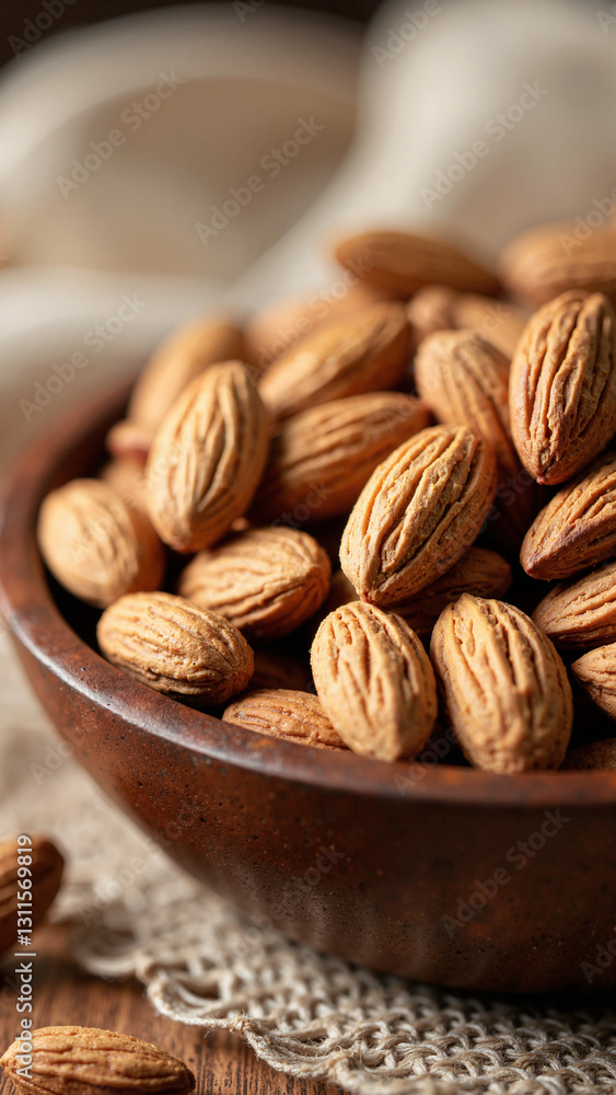 Rustic Wooden Bowl Filled with Raw Almonds - Perfect for Health Blogs, Culinary Websites, and Organic Food Advertisements Rustic Wooden Bowl Filled with Raw Almonds - Perfect for Health Blogs, Culinary Websites, and Organic Food Advertisements