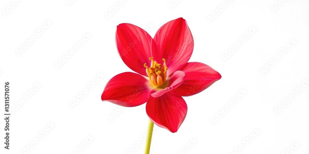 A single vibrant bloom, petals unfurled, isolated against a pure white backdrop, close-up, botany A single vibrant bloom, petals unfurled, isolated against a pure white backdrop, close-up, botany