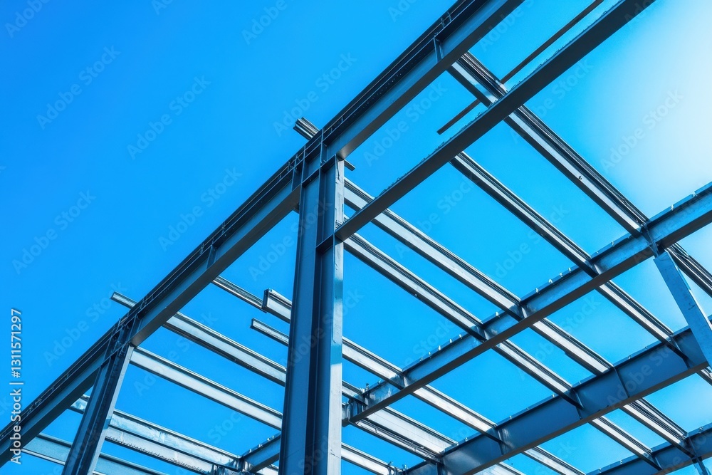 Steel Beams Create the Structural Skeleton of a Skyscraper Under Construction, Showcasing Modern Architectural Progress Steel Beams Create the Structural Skeleton of a Skyscraper Under Construction, Showcasing Modern Architectural Progress