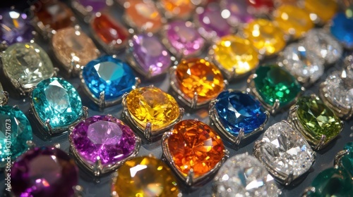 Assortment of certified gemstones lined up in protective cases for valuation.