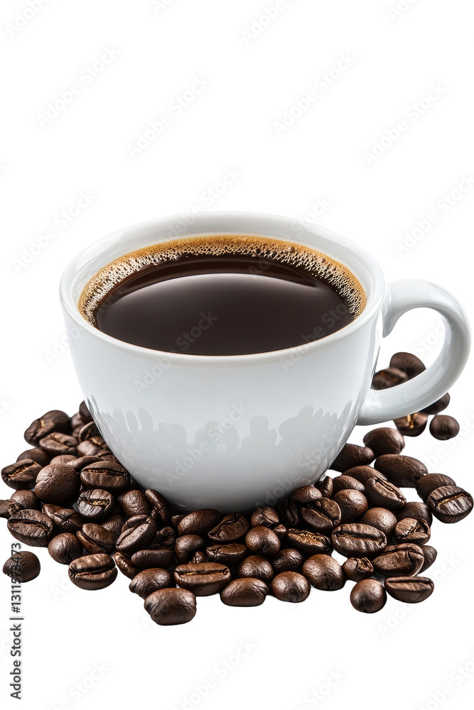 Isolated Cup of Coffee with Coffee Beans Isolated Cup of Coffee with Coffee Beans