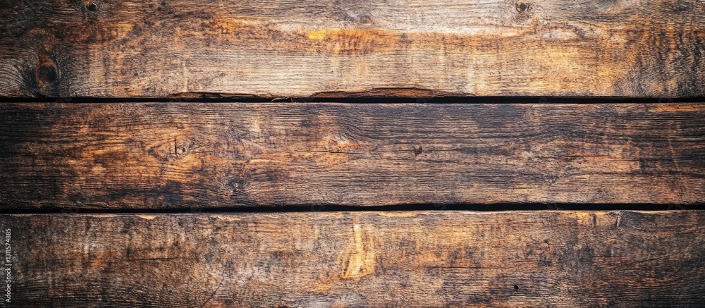 Fototapeta premium Vintage wooden texture in warm brown tones featuring weathered planks arranged horizontally, providing ample copyspace for text or images.