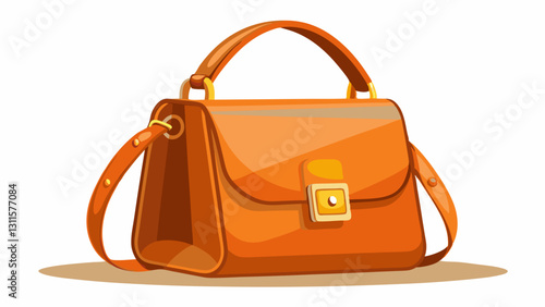 Orange leather handbag purse standing on white background