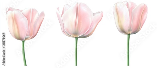 Wallpaper Mural Delicate pink terry tulips arranged in a row with soft highlights on a clean white background showcasing floral beauty and elegance. Torontodigital.ca