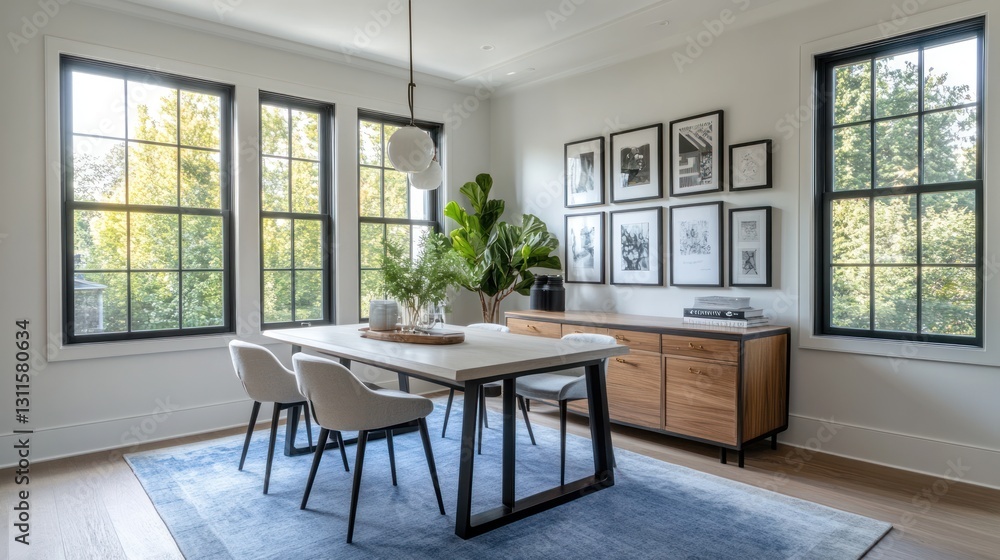 Modern Dining Room with Large Windows Modern Dining Room with Large Windows