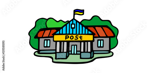 
Vector color image of Ukrainian post office in cartoon style on white isolated background