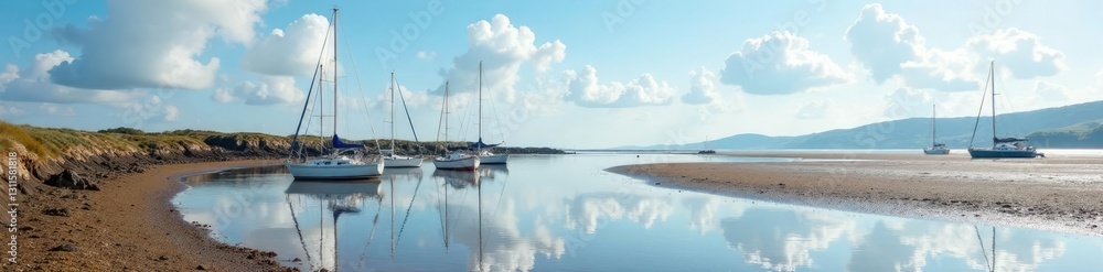 Harbour with boats and yachts exposed on mudflats at low tide, low tide, water Harbour with boats and yachts exposed on mudflats at low tide, low tide, water