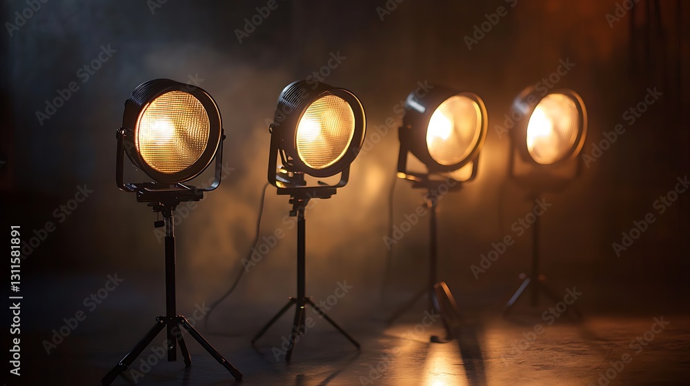 Spotlight lights casting a warm glow in dark setting Spotlight lights casting a warm glow in dark setting