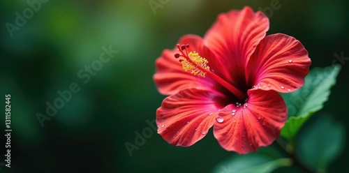 Hibiscus flower with dew droplets on its petals, petal, flower, tropical