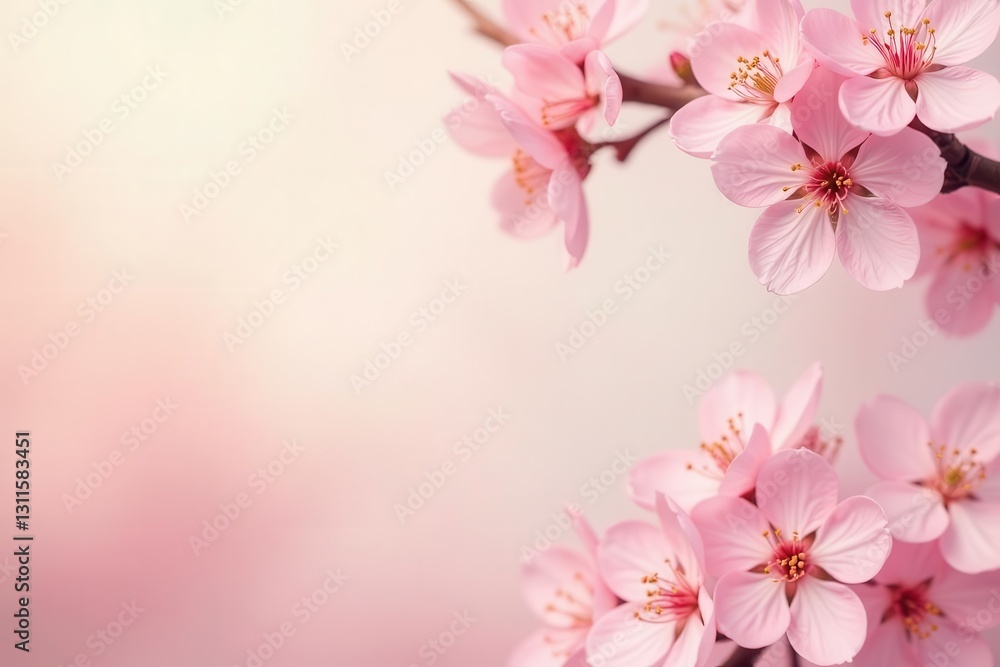 Delicate Pink Blossoms Frame a Soft, Pastel Background, Ideal for Springtime Designs and Elegant Presentations Delicate Pink Blossoms Frame a Soft, Pastel Background, Ideal for Springtime Designs and Elegant Presentations