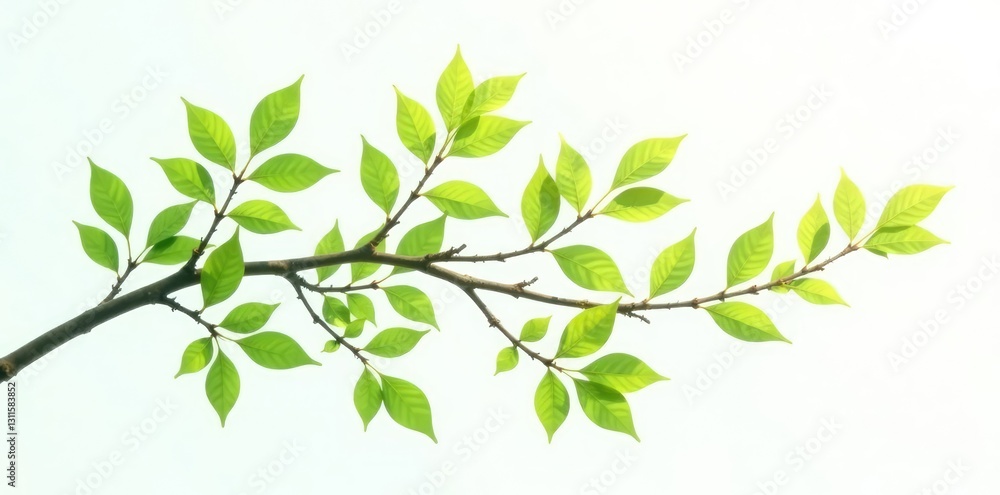 Long branches with leaves isolated on white background, single, leafy Long branches with leaves isolated on white background, single, leafy