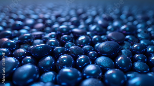 Macro Close-Up Shiny Glossy Blue Beads Spheres Detailed Texture Background photo