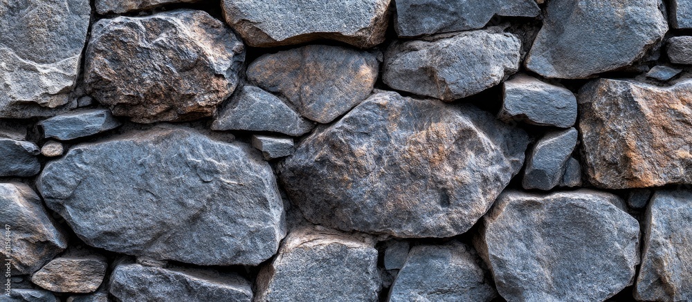 Textured stone wall with various gray rocks in an uneven arrangement against a dark background, creating a natural and rustic wallpaper effect. Textured stone wall with various gray rocks in an uneven arrangement against a dark background, creating a natural and rustic wallpaper effect.