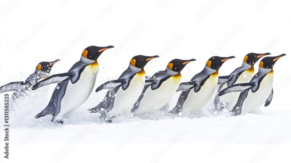 Obraz premium Generic Group Penguins Moment Sliding Snow Quick Tasty