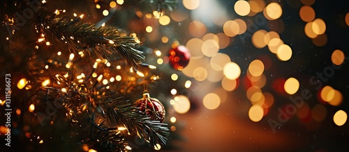 Wallpaper Mural Festive Christmas tree adorned with red ornaments glowing softly in a dark room with sparkling lights creating a warm holiday atmosphere. Torontodigital.ca