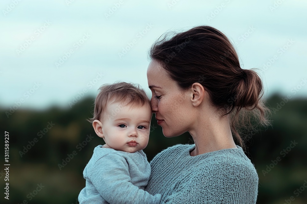 Tender moment between mother and child, showcasing love and conn Tender moment between mother and child, showcasing love and conn