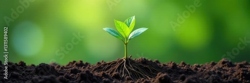 Single isolated plant with intricate roots exposed, botanical, sprout photo