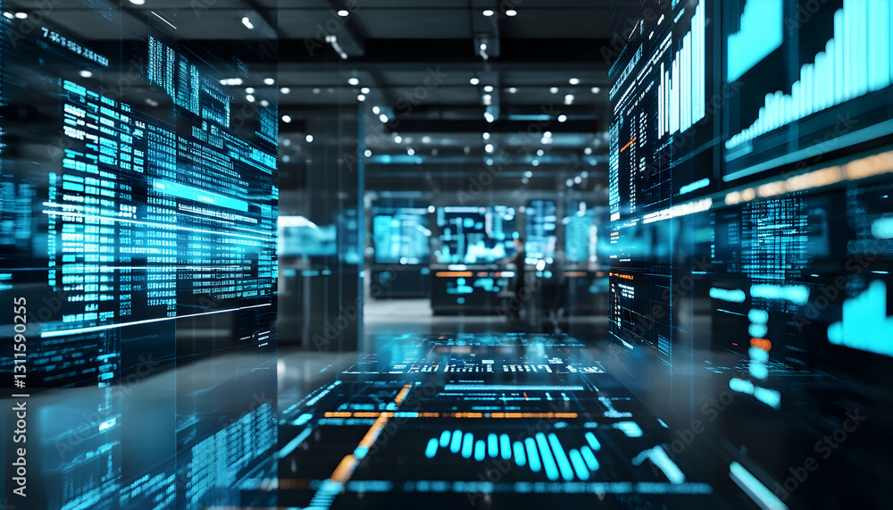 A futuristic trading floor with holographic displays and digital interfaces - A futuristic trading floor with holographic displays and digital interfaces -