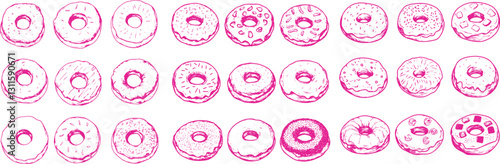set of hand-drawn grunge sketch donuts