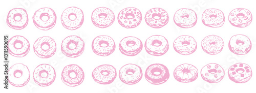 set of hand-drawn grunge sketch donuts