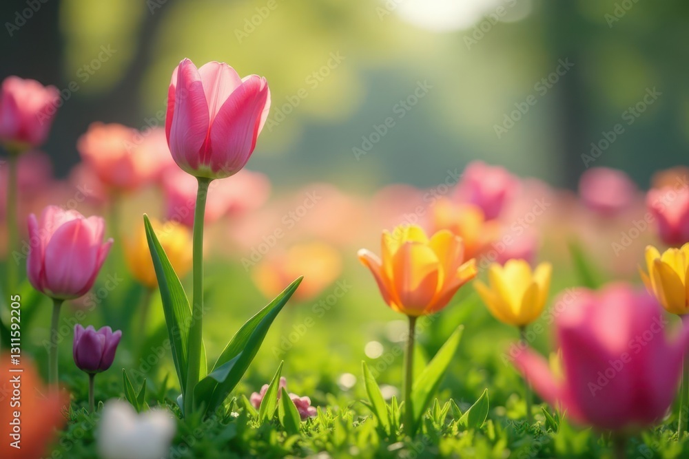 A vibrant field of tulips basking in the warm sunlight, showcasing a spectrum of colors and delicate petals, a picturesque spring scene A vibrant field of tulips basking in the warm sunlight, showcasing a spectrum of colors and delicate petals, a picturesque spring scene