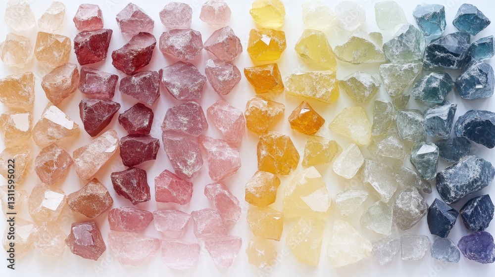 A set of uncut gemstones organized in a gradient from light to dark. A set of uncut gemstones organized in a gradient from light to dark.
