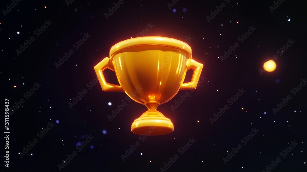 3D Rendered Golden Cup Icon Floating in Space Design 3D Rendered Golden Cup Icon Floating in Space Design