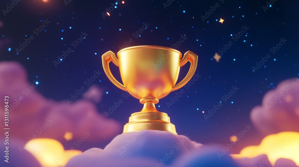 Golden 3D Cup Icon Floating in Space with Colorful Background Golden 3D Cup Icon Floating in Space with Colorful Background