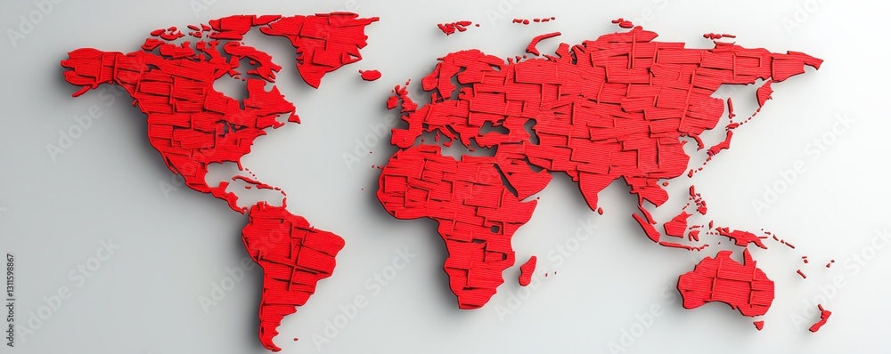 Obraz premium law restriction policy concept. Red world map made of textured shapes on a light background.