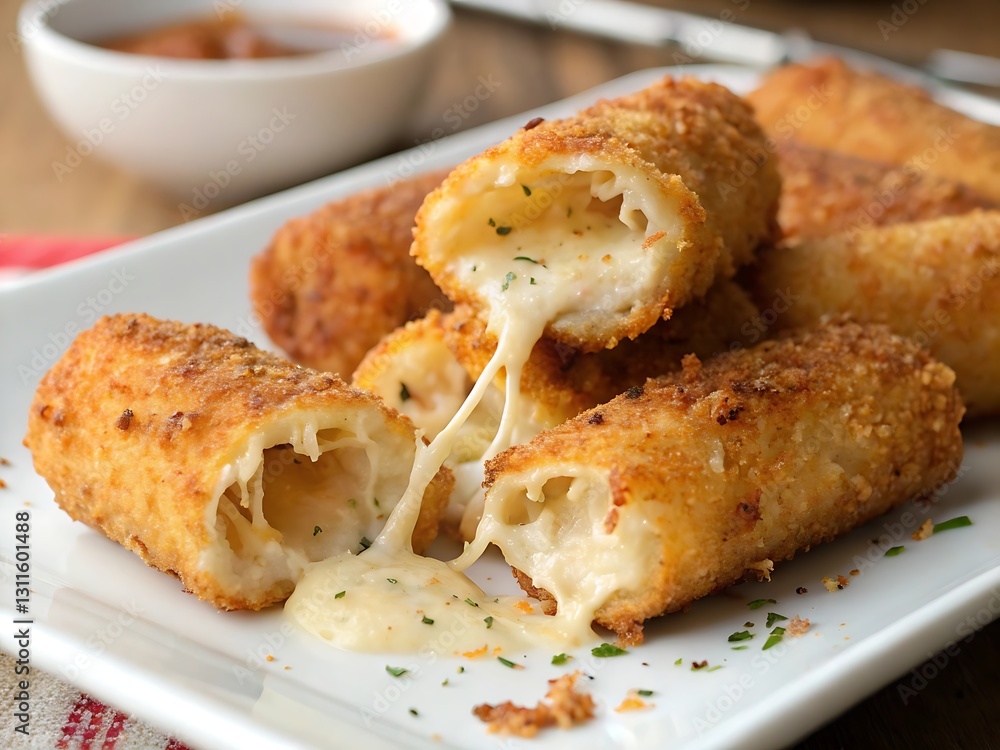 Delicious crispy cheese sticks with melted cheese. Perfect appetizer or snack. Delicious crispy cheese sticks with melted cheese. Perfect appetizer or snack.