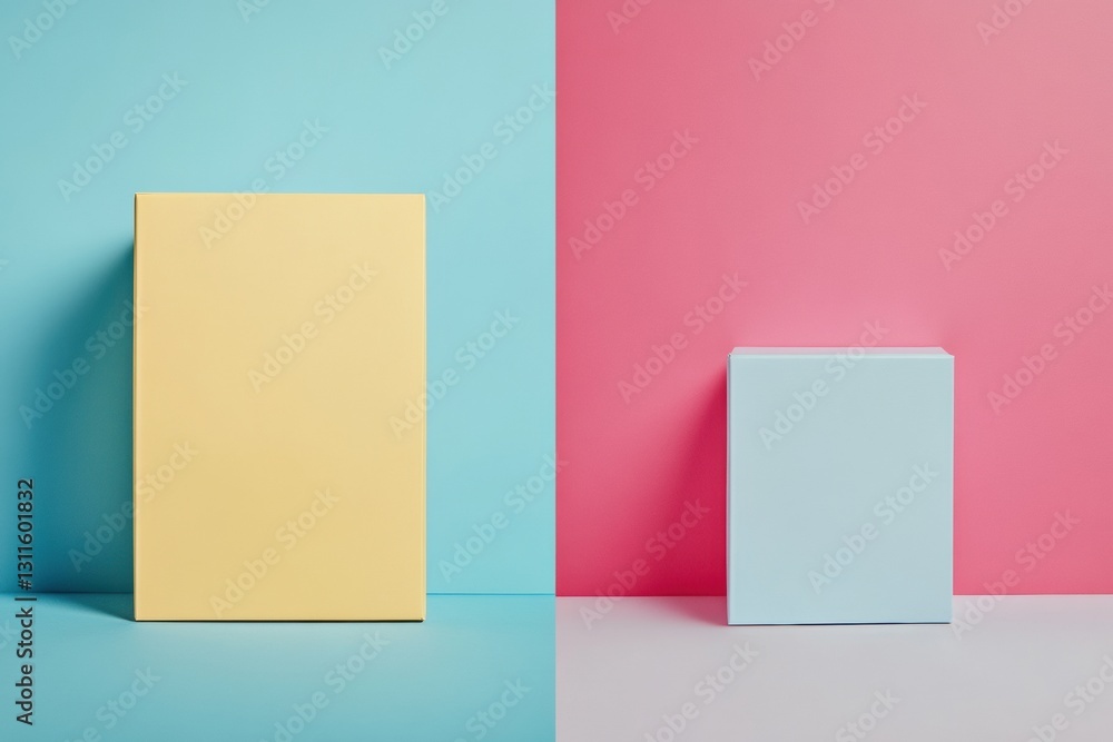 Fototapeta premium Visual rebranding showcasing old packaging in dull colors beside new vibrant design under professional lighting for effective product presentation