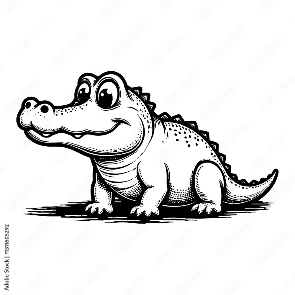 Cute Chibi Cartoon Crocodile Smiling Adorable Detailed Black and White Outline Line Art Drawing Cute Chibi Cartoon Crocodile Smiling Adorable Detailed Black and White Outline Line Art Drawing