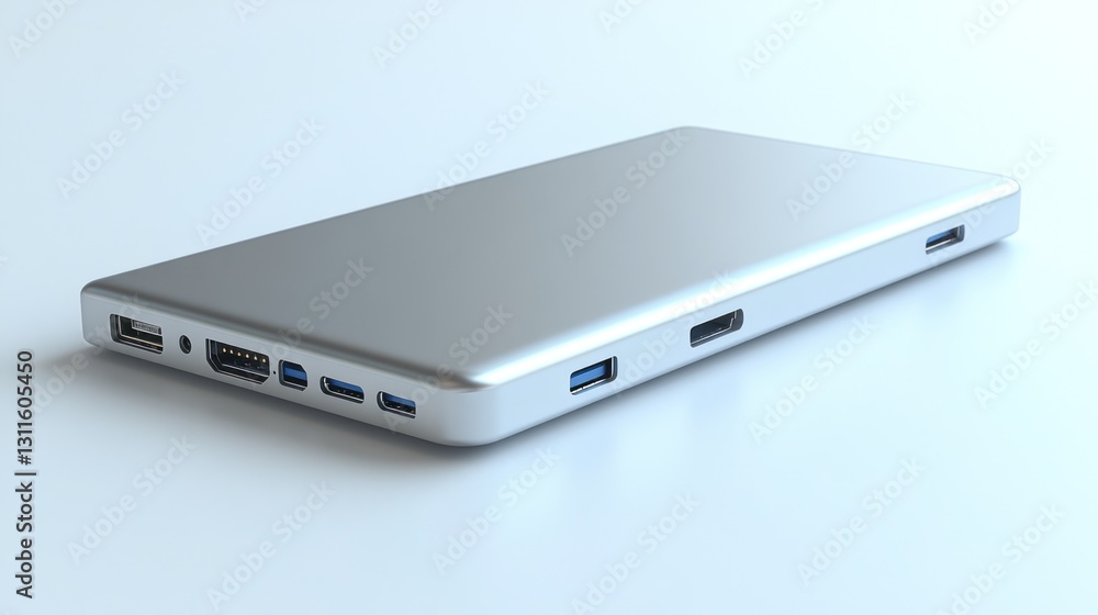 Sleek Aluminum Portable Hub on Light Background Sleek Aluminum Portable Hub on Light Background