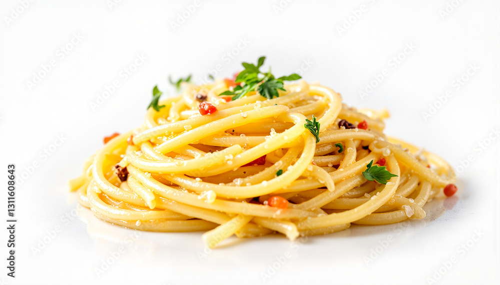 Elegant four cheese pasta showcasing creamy textures on white background, culinary delight Elegant four cheese pasta showcasing creamy textures on white background, culinary delight