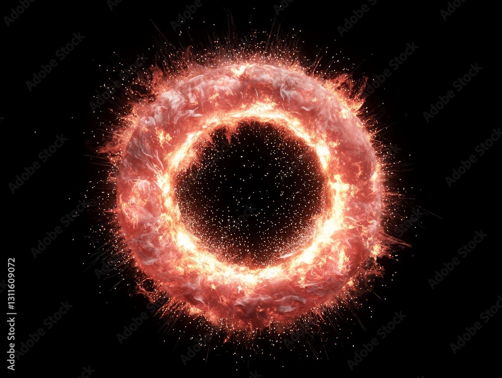 Fototapeta premium Explosive Doughnut Shaped Ring with Glowing Fire and Sparks