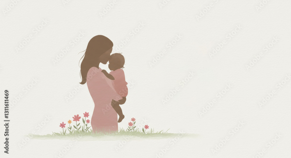 A mother lovingly cradles her child in a sweet and gentle embrace A mother lovingly cradles her child in a sweet and gentle embrace