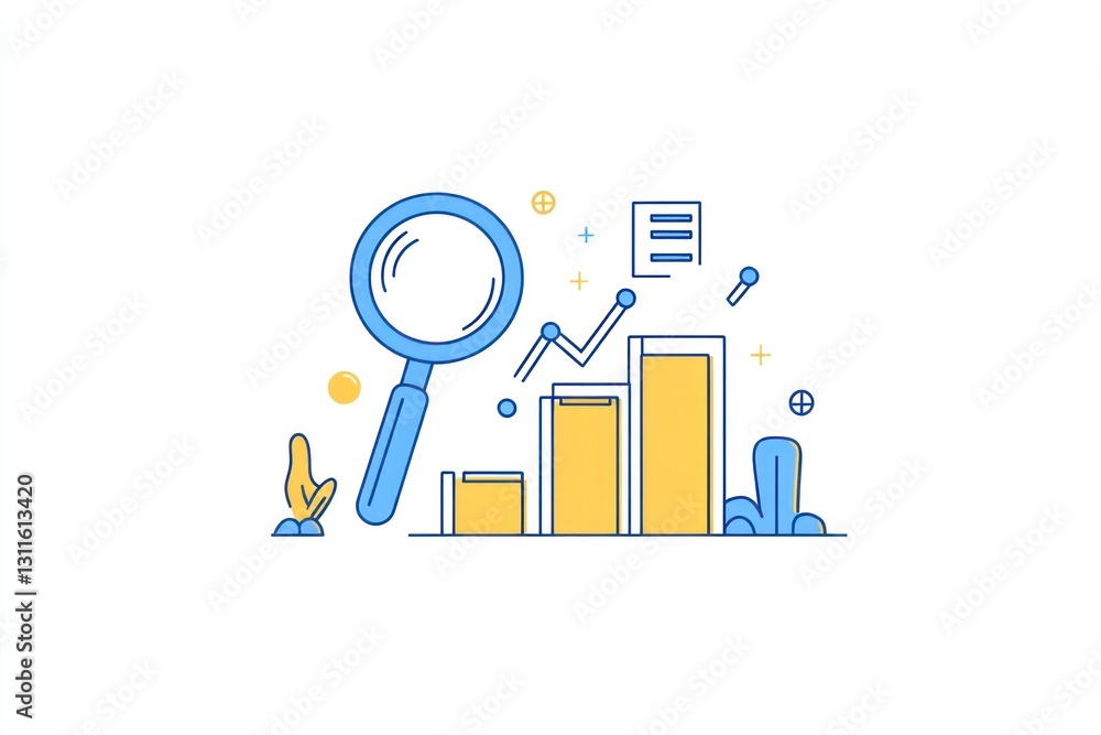 Data analysis magnifying glass, charts, growth Data analysis magnifying glass, charts, growth
