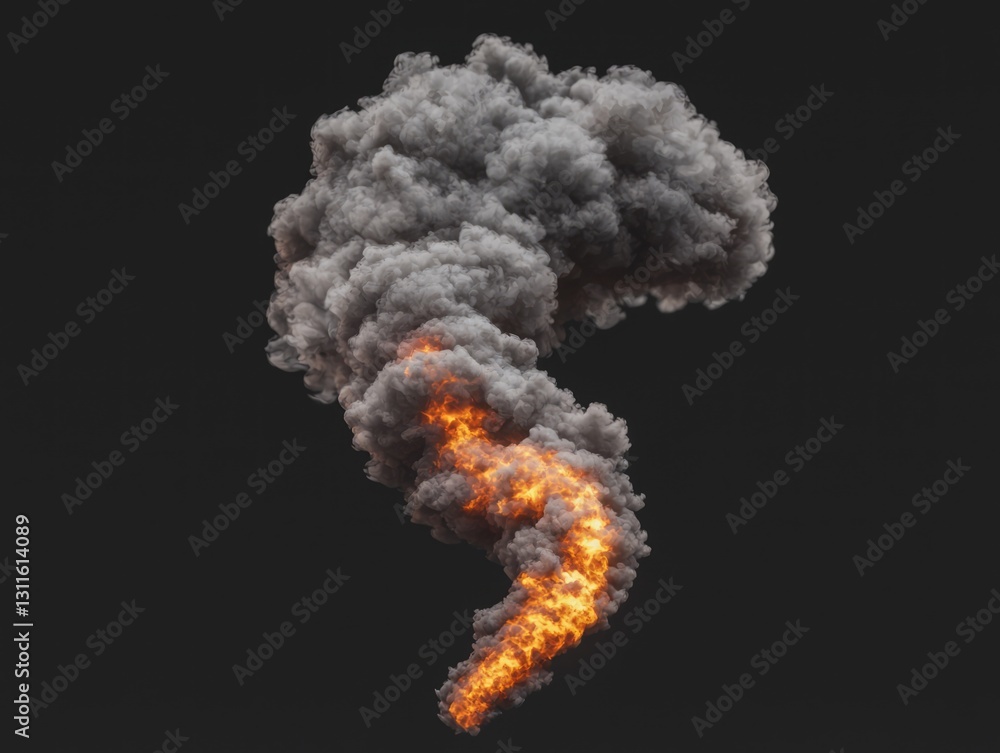 Dramatic Orange Explosion Rising in Shaped Smoky Cloud Dramatic Orange Explosion Rising in Shaped Smoky Cloud