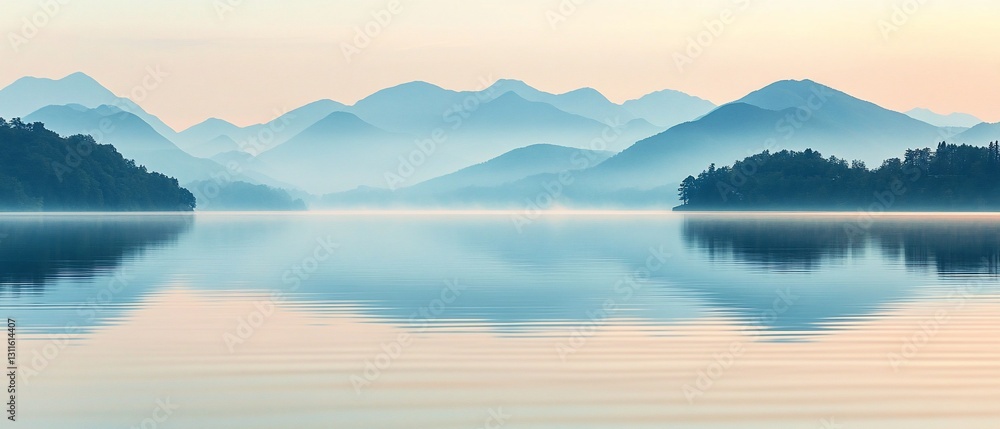 Misty Mountains Reflecting on Calm Lake Misty Mountains Reflecting on Calm Lake