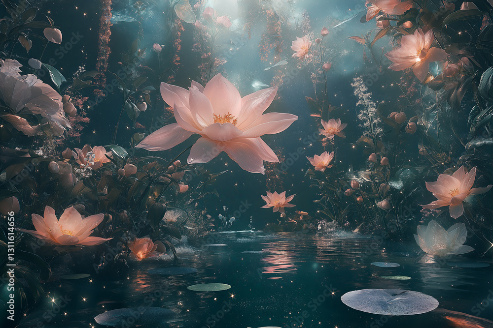 Glowing Flowers, Cosmic Ponds, and Magical Beings Under Multiple Moons