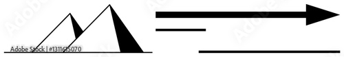 Minimalist pyramids paired with parallel lines and an arrow pointing right. Ideal for leadership, growth, exploration, navigation, innovation, strategy, direction. Flat simple metaphor