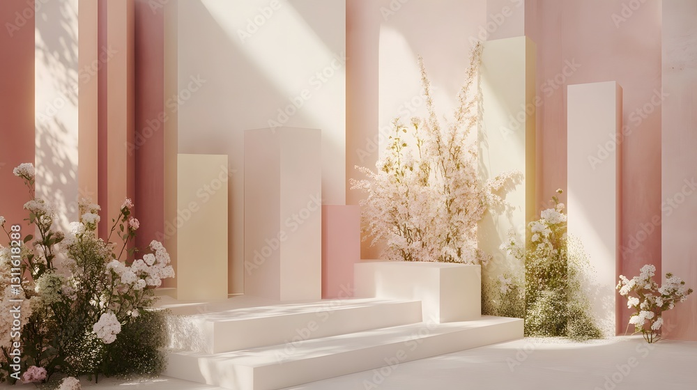 A beautiful composition featuring elegant flowers and architectural elements A beautiful composition featuring elegant flowers and architectural elements