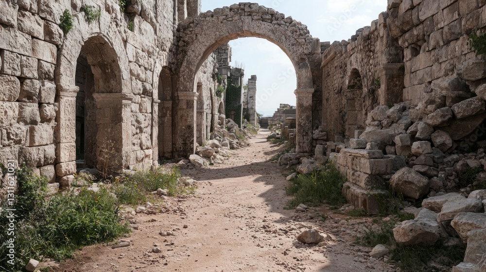 Obraz premium Massive Stone Arches Creating Pathway Through Ancient Ruins