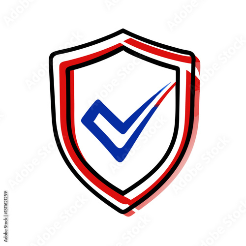 Shield icon with checkmark, security approval concept photo