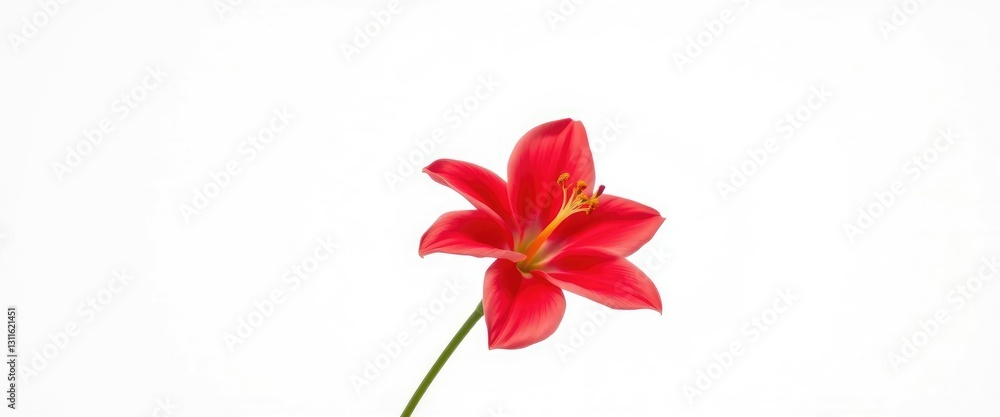 Obraz premium Single vibrant bloom, petals unfurled, pristine white backdrop, perfect, background