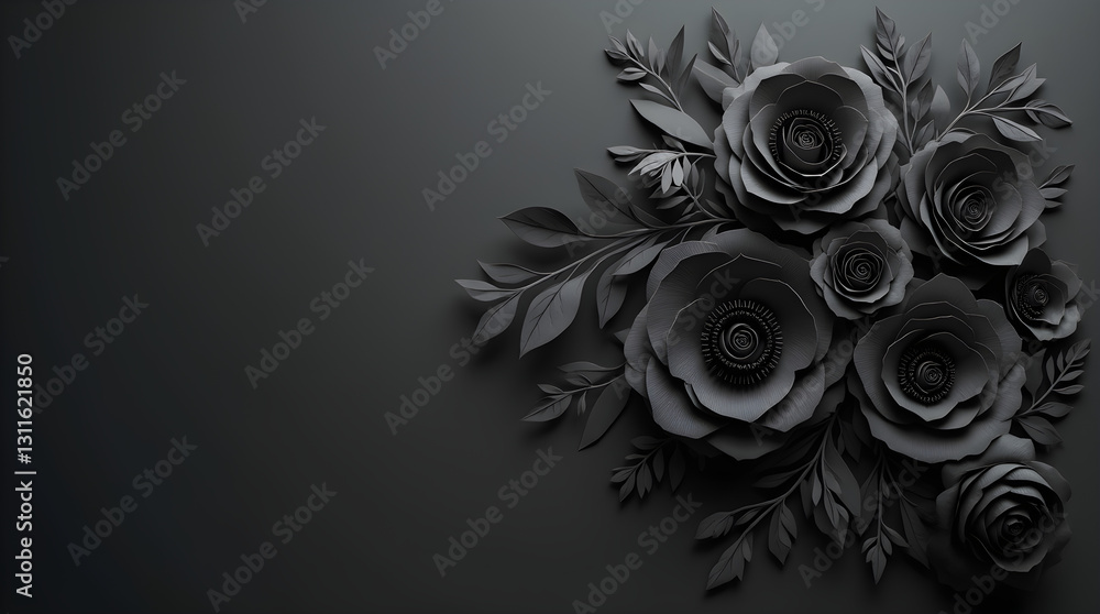 Artistic Elegant Handmade 3D Black Paper Roses Monochromatic Paper Craft Floral Wall Decor Dark Grey Shadowy Floral Arrangement Artistic Elegant Handmade 3D Black Paper Roses Monochromatic Paper Craft Floral Wall Decor Dark Grey Shadowy Floral Arrangement