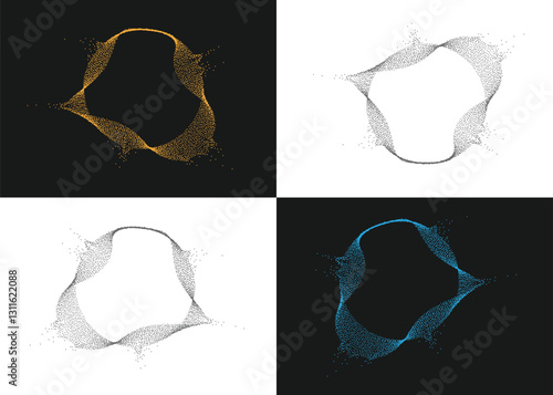 Ai vector futuristic shapes set of particles . Abstract dotted liquid technology background. Halftone graphic dotted ai shapes. Vector illustration.