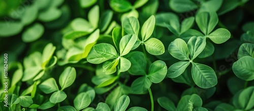 Obraz na płótnie Vibrant green fenugreek leaves in lush clusters filling the frame with varying shades of green showcasing details of leaf texture and arrangement w salonie