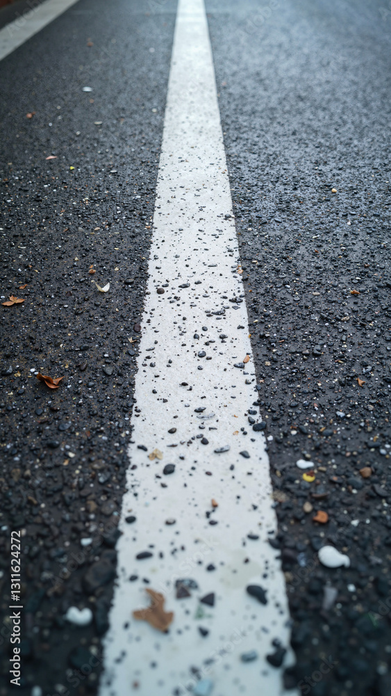 Crisp White Dotted Line on Textured City Asphalt Road - Ideal for Urban Planning, Traffic Safety Campaigns, and Transportation Advertising Crisp White Dotted Line on Textured City Asphalt Road - Ideal for Urban Planning, Traffic Safety Campaigns, and Transportation Advertising
